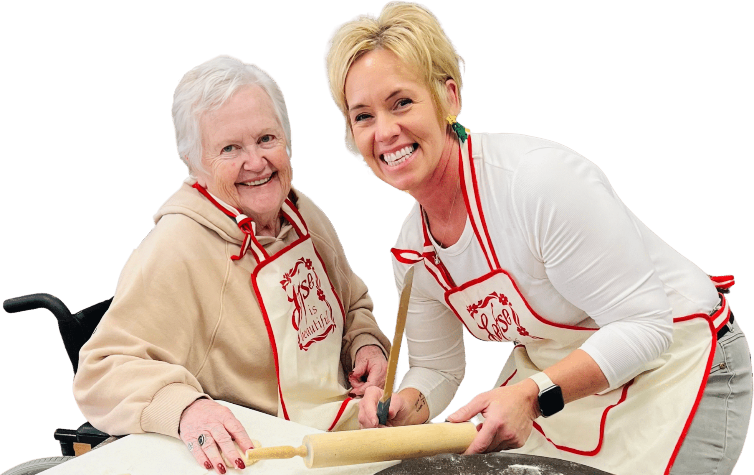 joy and elder rolling out dough cutout