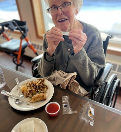 elder eating dinner