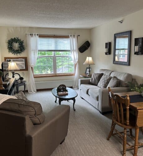 living room set up at edgewood gables