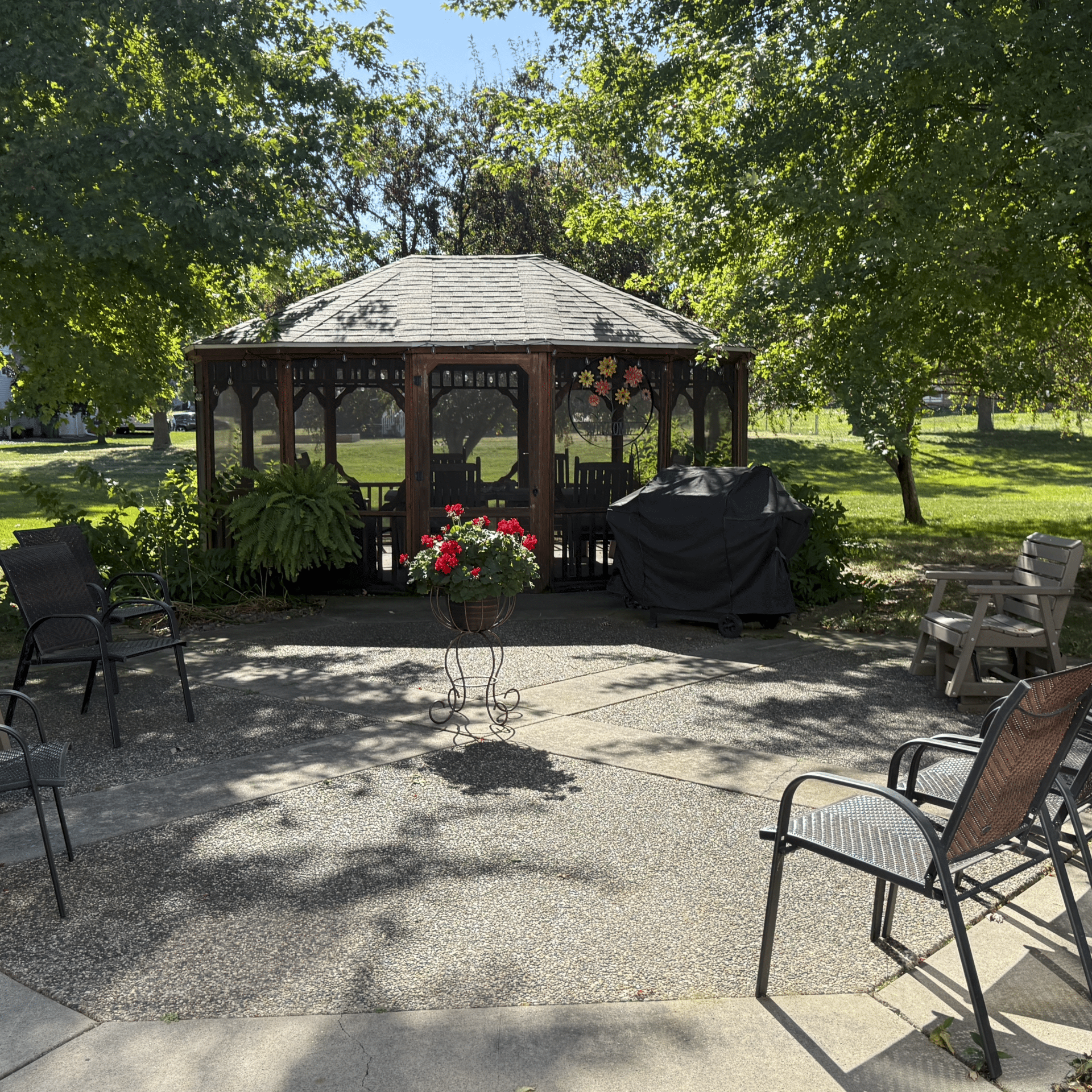 cokato manor's garden with wooden gazebo
