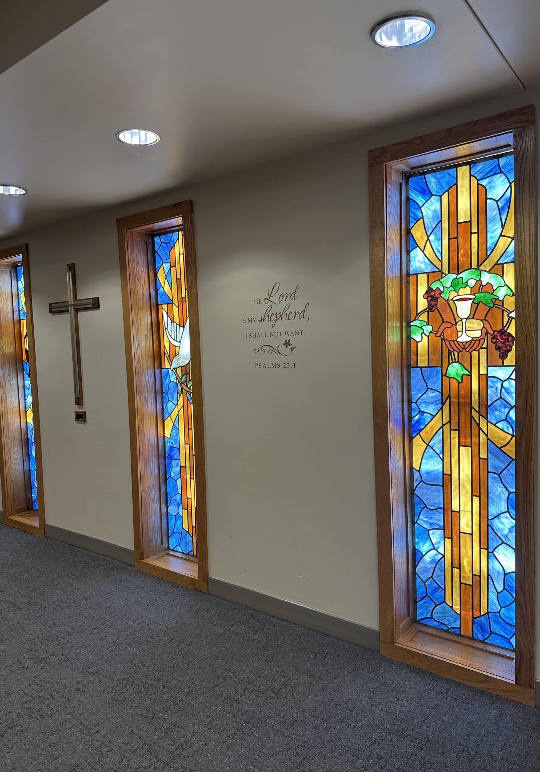 stain glassed windows in the Chapel